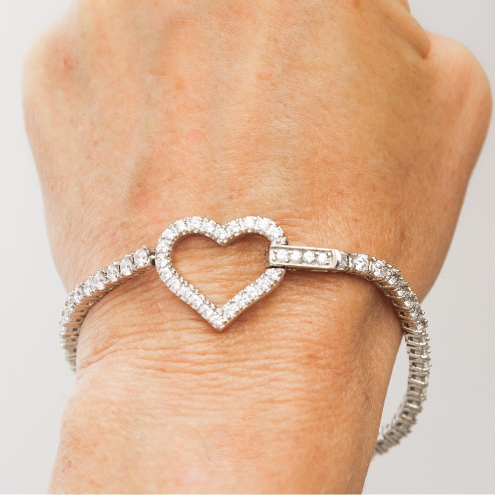 Absolute heart clasp tennis bracelet faux diamonds & stainless steel luxury vibe